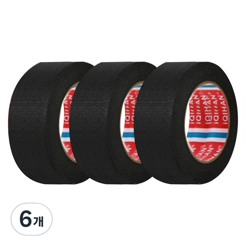 iQIHAN 다다 마스킹 종이테이프 30mm x 15m, 블랙, 6개
