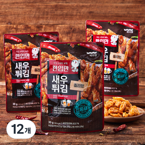 바다원 한입만 새우머리튀김 칠리맛, 30g, 12개