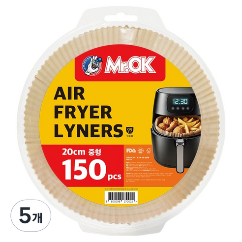 Mr.ok 에어프라이어 종이호일, 5개, 150개입, 20cm