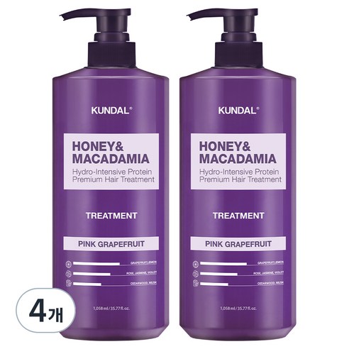 쿤달 허니 앤 마카다미아 헤어 트리트먼트 핑크그레이프프룻향, 1058ml, 4개