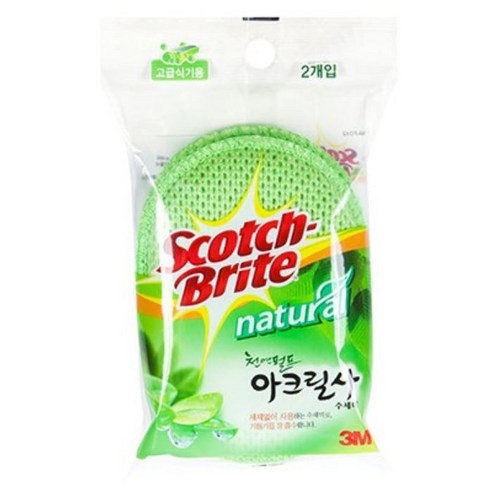 [3M] 스카치 브라이트 내추럴 천연펄프 아크릴사 수세미, 2개, 1개