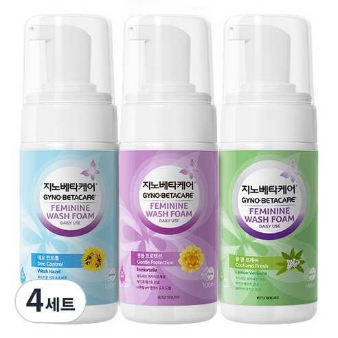 지노베타케어 페미닌 워시 폼 데일리 유즈 여성청결제 젠틀 프로텍션 100ml + 데오 컨트롤 100ml + 쿨 앤 프레쉬 100ml 세트, 4세트