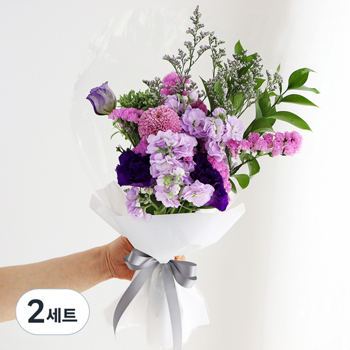 블뤼엔 생화 초이스 + 소재 꽃다발 세트, 퍼플(생화), 랜덤발송(소재), 2세트