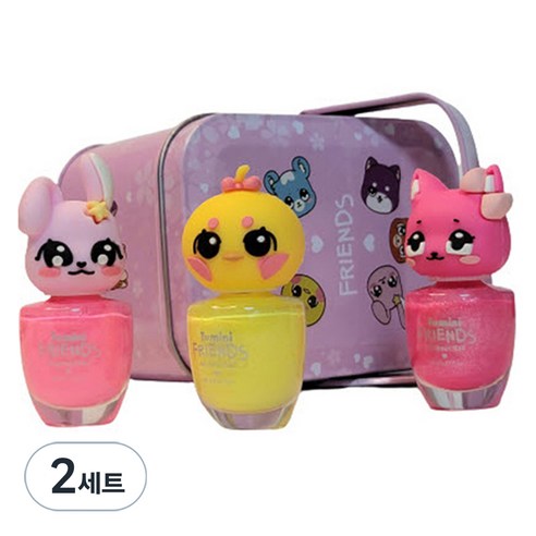 투미니 프렌즈 수성 매니큐어 고양이 + 병아리 + 토끼 + 틴케이스 세트, 트윙클핑크(고양이)+레몬옐로우(병아리)+피치핑크(토끼), 2세트
