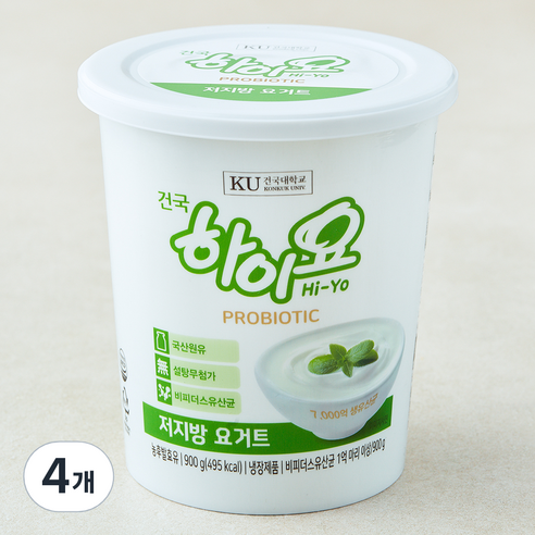 건국유업 하이요 프로바이오틱 저지방 요거트, 900g, 4개, 1개입