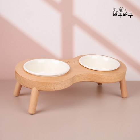 애구애구 반려동물 땅콩 원목식기 2구 수평형 9cm, 1개