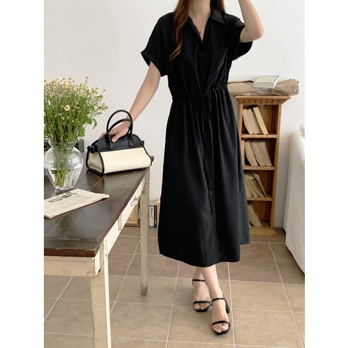 아피나르 여성용 버튼다운 반팔 셔츠 원피스 다양한 코디