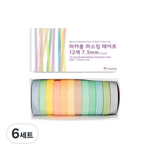 투코비 마카롱 마스킹 테이프 12색 7.5mm, 파스텔, 6세트
