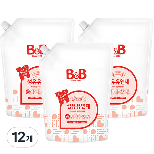 비앤비 섬유유연제 자스민 앤 로즈 리필, 1.5L, 12개
