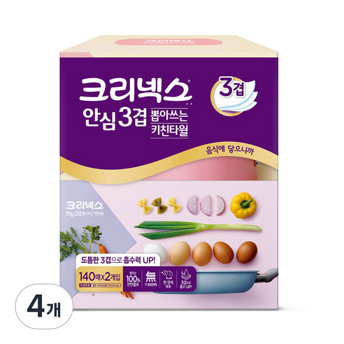 크리넥스 3겹 뽑아쓰는 키친타올 140매, 2개입, 4팩