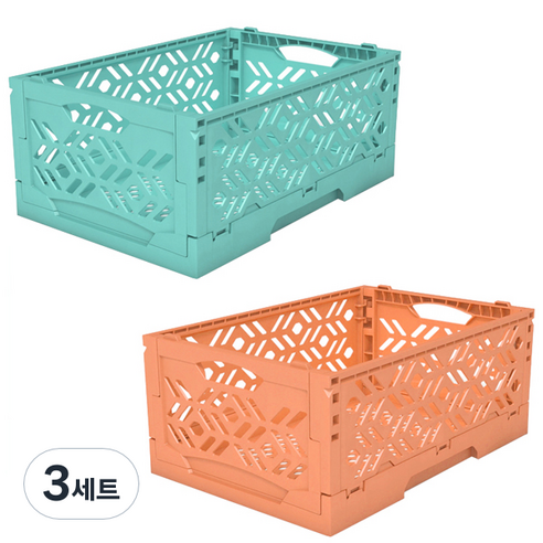 라이프플러스 깔끔이 다기능 접이식 폴딩박스 정리함 S 2개입, 민트+오렌지, 3세트