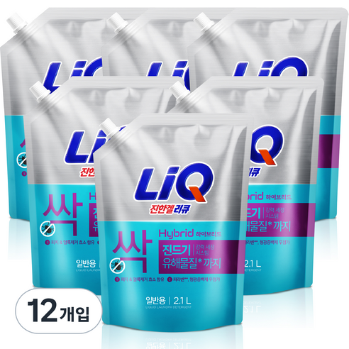 리큐 진한겔 하이브리드 액상세제 일반용 리필, 2.1L, 12개입