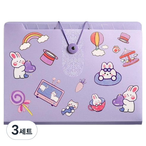 올인셀 데일리 아코디언 파일 12칸 A4 + 스티커 세트, 스타 바이올렛(파일), 3세트