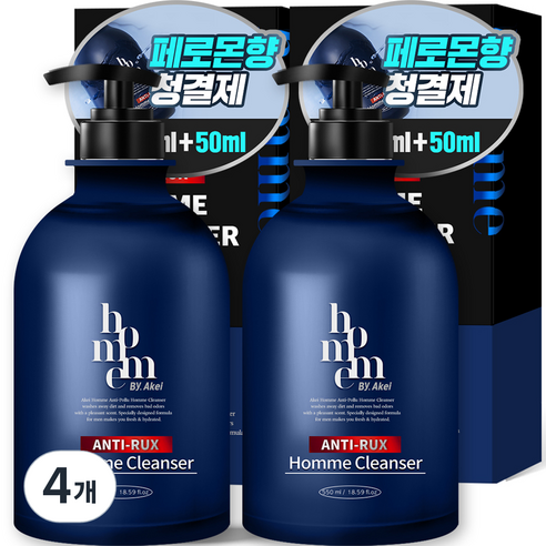 아케이 옴므 안티럭스 올인원 쿨링 남성청결제, 4개, 550ml