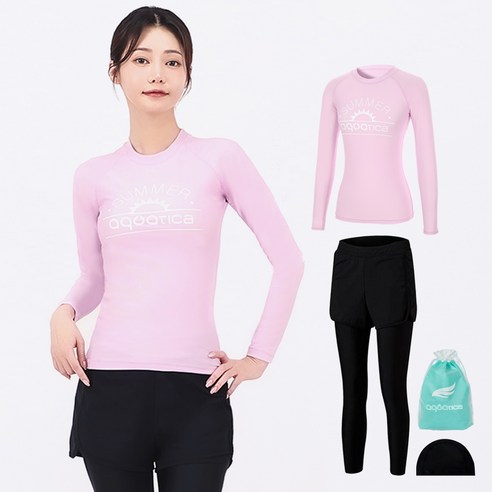 아쿠아티카 여성용 래쉬가드 상의 AQAWTS23002 + 워터 레깅스 AQA WL 세트