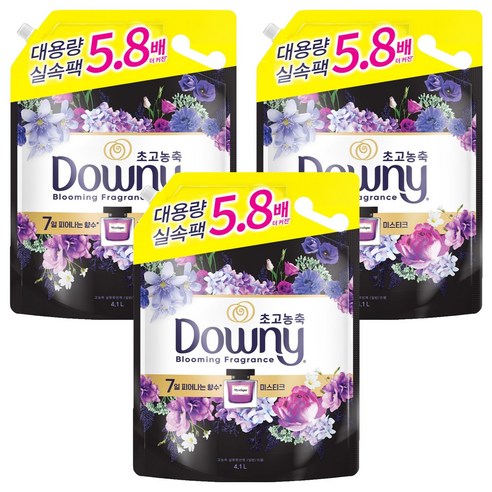 다우니 초고농축 대용량 향수 섬유유연제 미스티크 리필, 4.1L, 3개