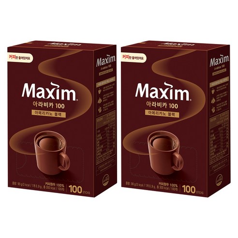 맥심 아라비카100 아메리카노 블랙, 0.9g, 100개입, 2개