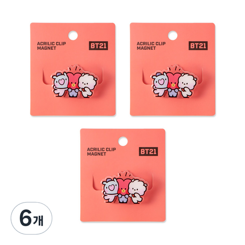 BT21 미니니 아크릴 클립 마그넷, 6개, 레드