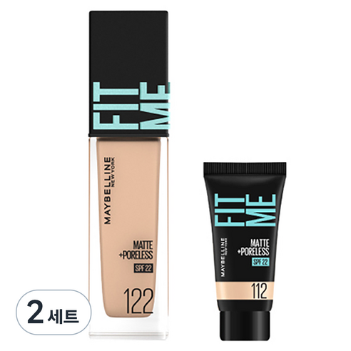 메이블린 핏미 파운데이션 레노 30ml + 미니파운데이션 5ml 세트, 122 크리미 베이지(파운데이션), 112 내추럴 아이보리(미니파운데이션), 2세트
