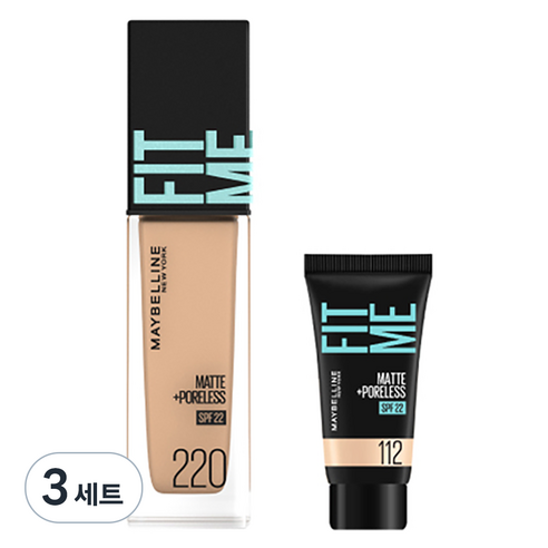 메이블린 핏미 파운데이션 레노 30ml + 미니파운데이션 5ml 세트, 220 내추럴 베이지(파운데이션), 112 내추럴 아이보리(미니파운데이션), 3세트