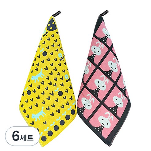 북유럽풍 순면 일러스트 면행주 2종 세트, 6세트, 006 산책블루,  랜덤발송