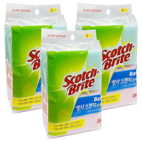 스카치브라이트 3M 베이직 망사 스펀지 수세미, 8개, 3세트