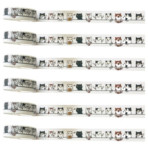 특별한상점 DIY 다이어리꾸미기 테이프스티커 15mm x 5m, 고양이 테이블, 6개
