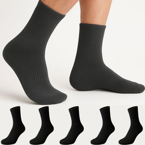 다두리 이중 쿠션 장목 스포츠양말, 블랙, 5세트