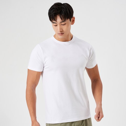 편안한 착용감과 실용성을 갖춘 허그본 남성용 데일리 머슬핏 무지라인 반팔 티셔츠
