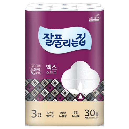 라이브잇 잘풀리는집 깨끗한 3겹 맥스 화장지 30m, 30롤, 12개