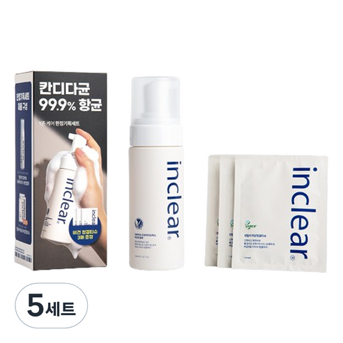 인클리어 강화약쑥 프로바이오틱스 여성청결제 150ml + 청결 티슈 3p 세트, 5세트