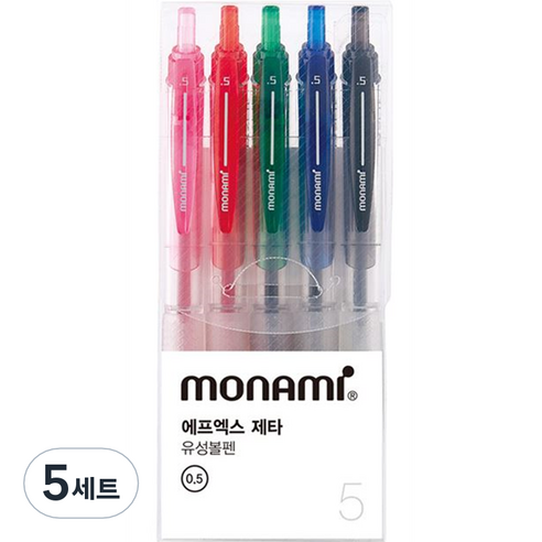 모나미 FX ZETA 유성 볼펜 0.5mm, PINK, RED, GREEN, BLUE, BLACK, 5세트