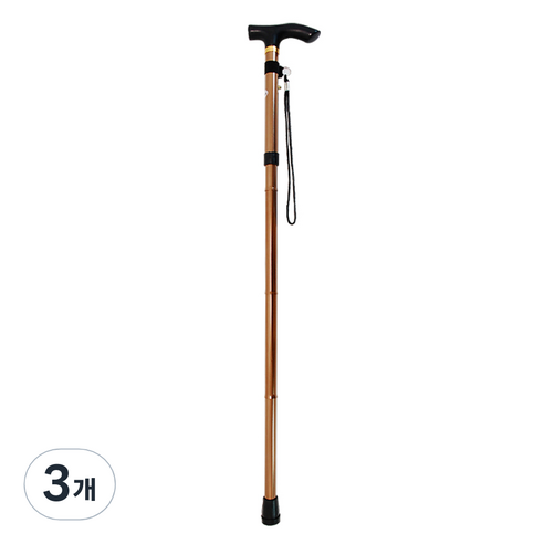 접이식 4단 효도 일자 휴대용 지팡이, 브라운, 3개