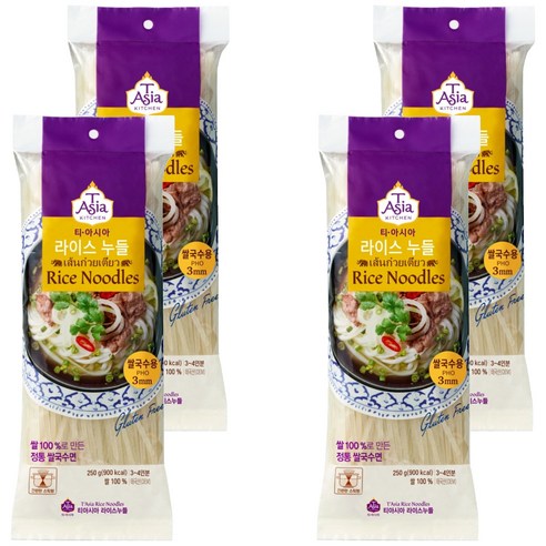 티아시아키친 라이스누들 쌀국수용 3mm, 250g, 4개