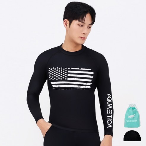 아쿠아티카 남성용 래쉬가드 상의 AQAMT401 + 스판수모 + 비닐백 세트