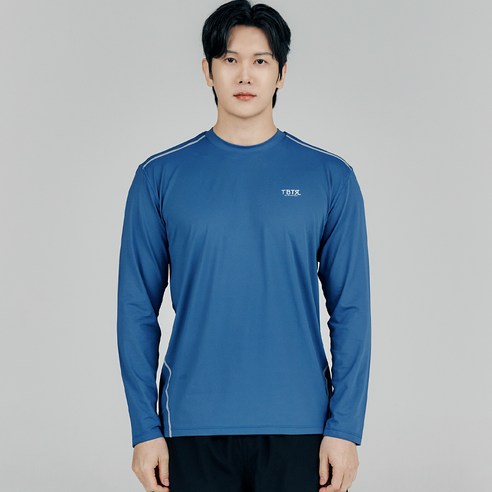 튜브트리 남성용 루즈핏 스티치 롱슬리브 래쉬가드 상의 A9203, 블루