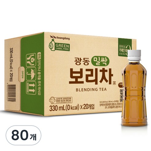 광동 밀싹 보리차 그린 무라벨, 330ml, 80개
