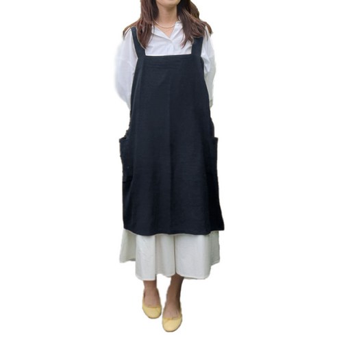 린넨 심플 롱 앞치마 XL, 블루, 1개