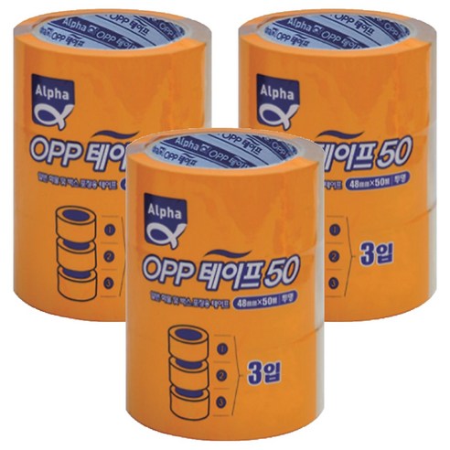 알파 OPP 박스 테이프 48mm x 50m, 투명, 9개입