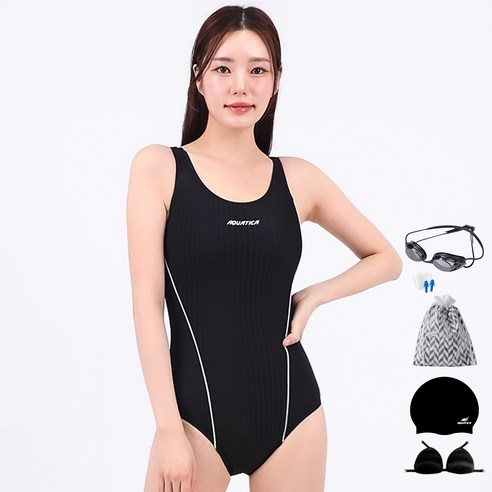 아쿠아티카 여성용 원피스 수영복 AQA1501 + 선수용수경 6종세트