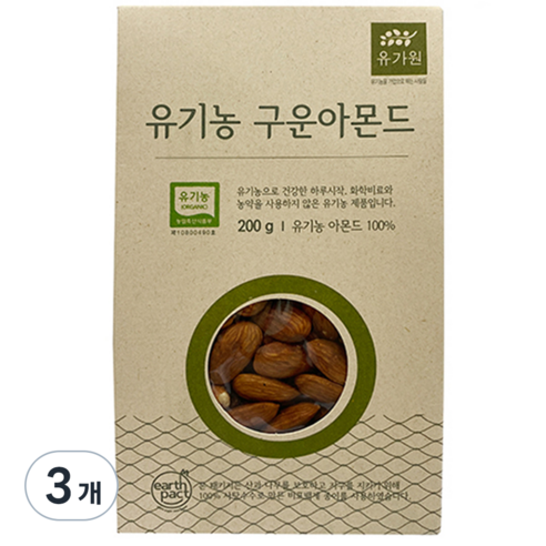 유가원 유기농 구운아몬드, 200g, 3개