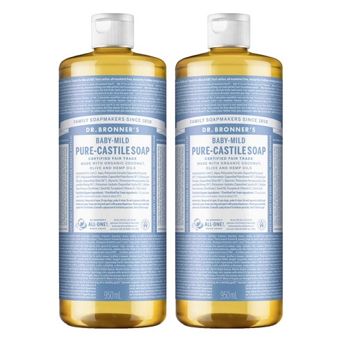 닥터브로너스 퓨어 캐스틸 솝 바디워시 베이비 마일드, 950ml, 2개