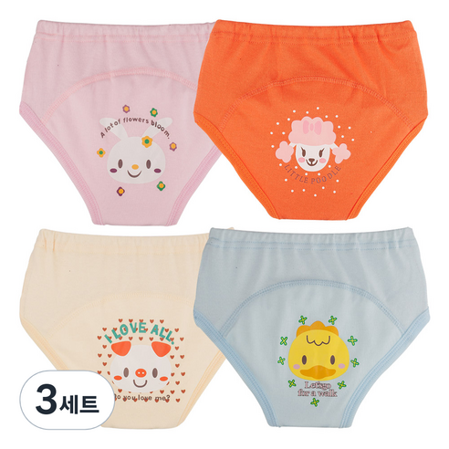 아가짱 캐릭터 배변훈련팬티 4종 세트, A(분홍색, 주황색, 노란색, 하늘색), 3세트