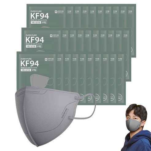 리벤스 에버퓨어 새부리형 황사방역마스크 대형 KF94, 그레이, 40개, 5개입