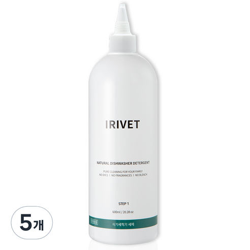 아이리벳 1종 식기세척기 액체 세제, 600ml, 5개