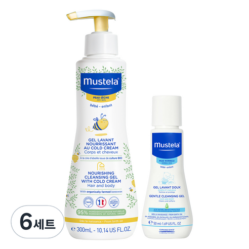 무스텔라 너리싱 클렌징 젤 위드 콜드 크림 300ml + 젠틀 클렌징 젤 50ml 세트, 6세트