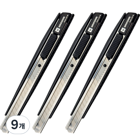 화신 알루미늄 바디 커터칼 KN-214 소 9mm, 혼합색상, 9개