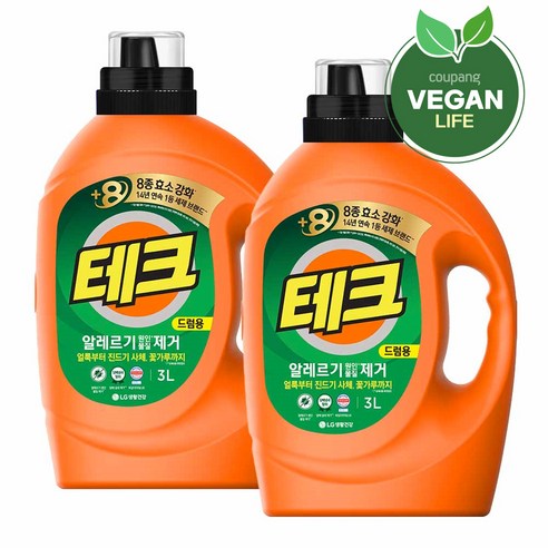 테크 알레르기 원인 제거 드럼용 액상세제 본품, 3L, 2개