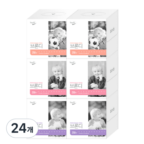 브론디 미용티슈 미니정사각 천연펄프 2겹 250매, 24개, 1개입