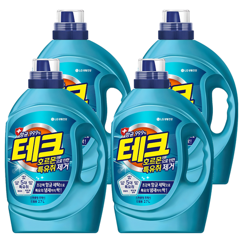 테크 호르몬 특유취 제거 액상세제 드럼용 본품, 2.7L, 4개